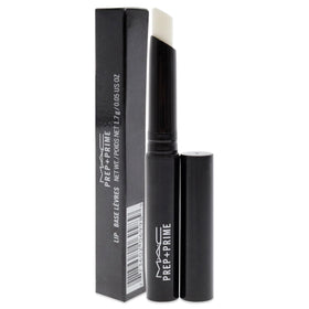 MAC prep + prime lip next to a lipstick for scale showing compact travel-friendly size