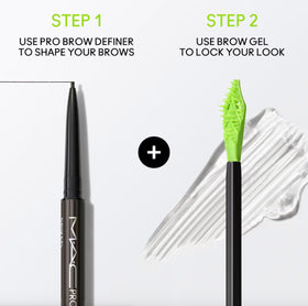 MAC Pro Locked Brow Gel lifestyle application on brows showing natural groomed benefit