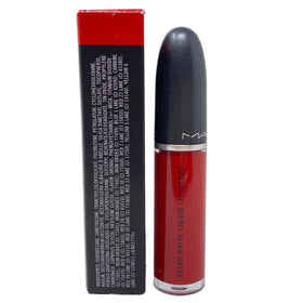 MAC Retro Matte on lips lifestyle shot demonstrating rich Feels So Grand color and long-lasting finish