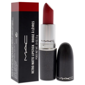 MAC Rub Ruby Woo applied on lips demonstrating rich pigment and precise colour payoff