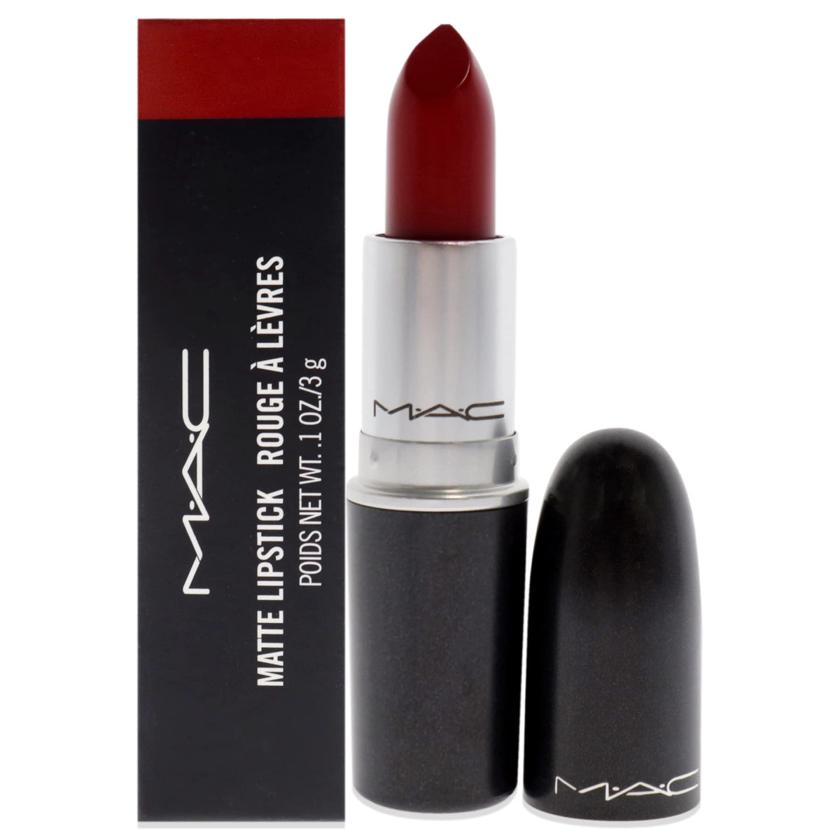 MAC Russian Red front packaging showing bold red color and brand