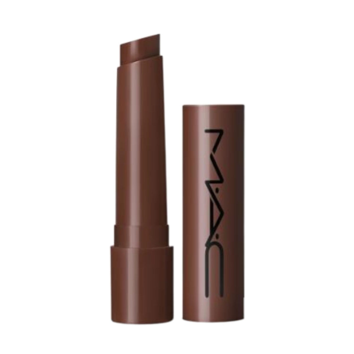 MAC squirt plumping gloss stick front packaging showing shade and compact size for portability
