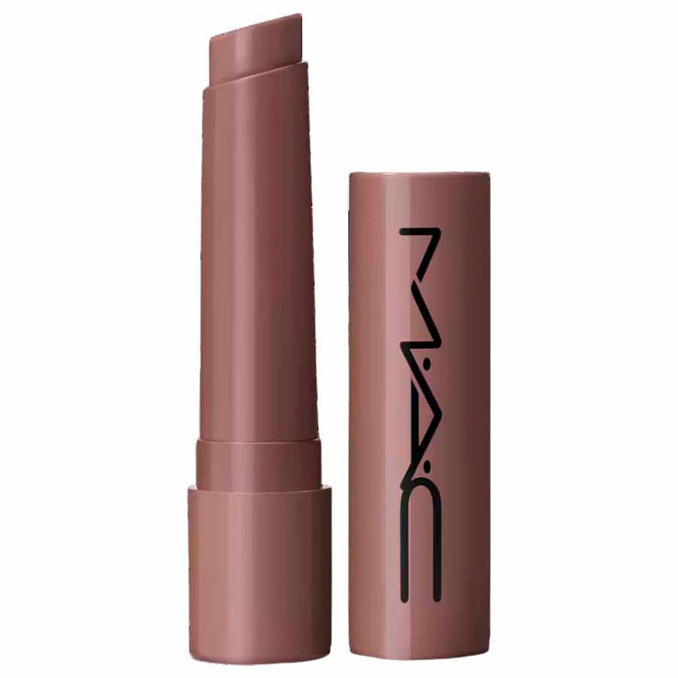 MAC Squirt plumping gloss stick front view showing nude shade and glossy finish for hydrated lips