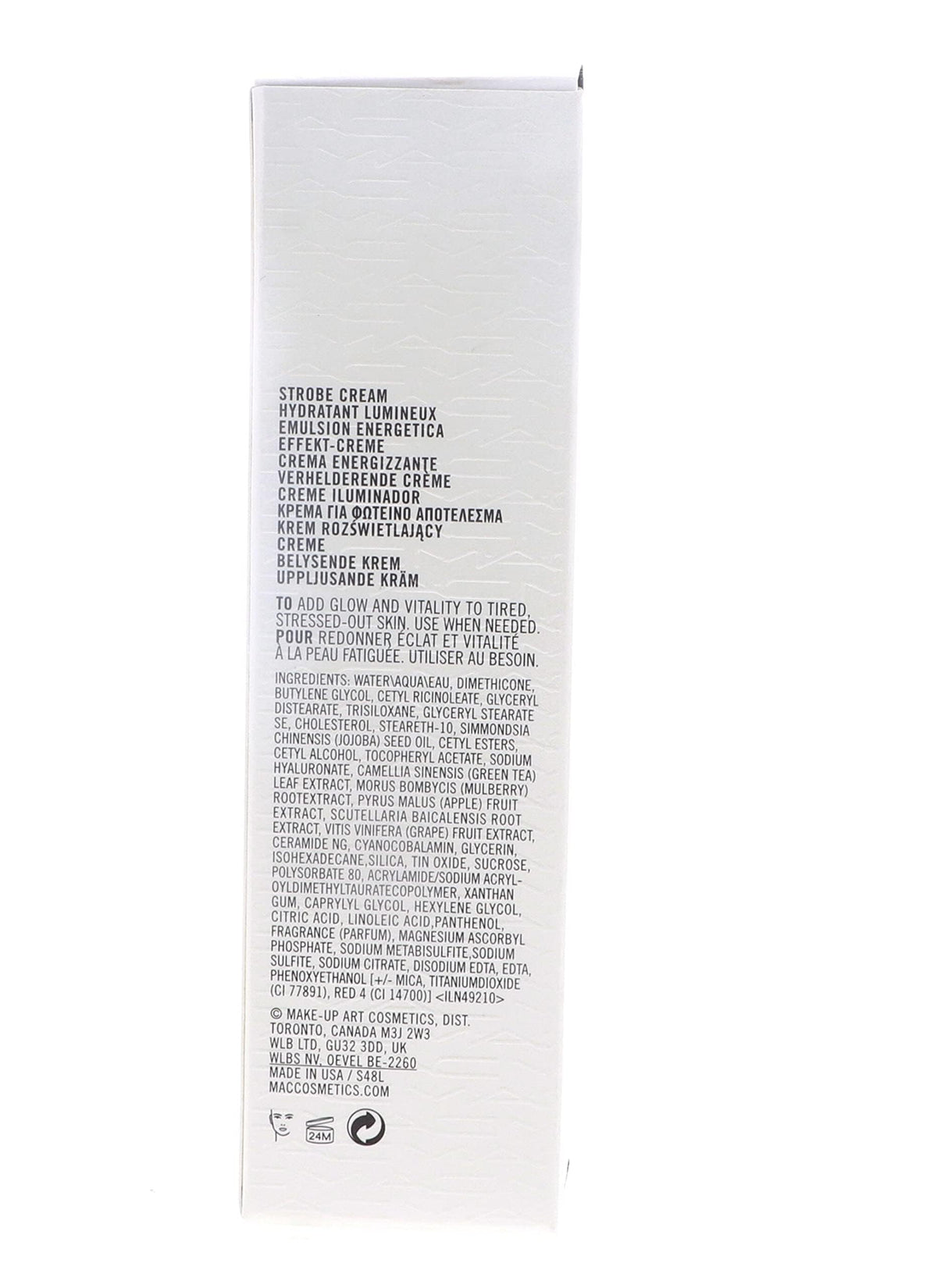 MAC Strobe Cream ingredient highlight with shimmer particles promising soft blur