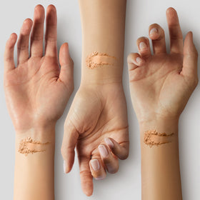 MAC product applied with a brush demonstrating buildable coverage and natural matte effect