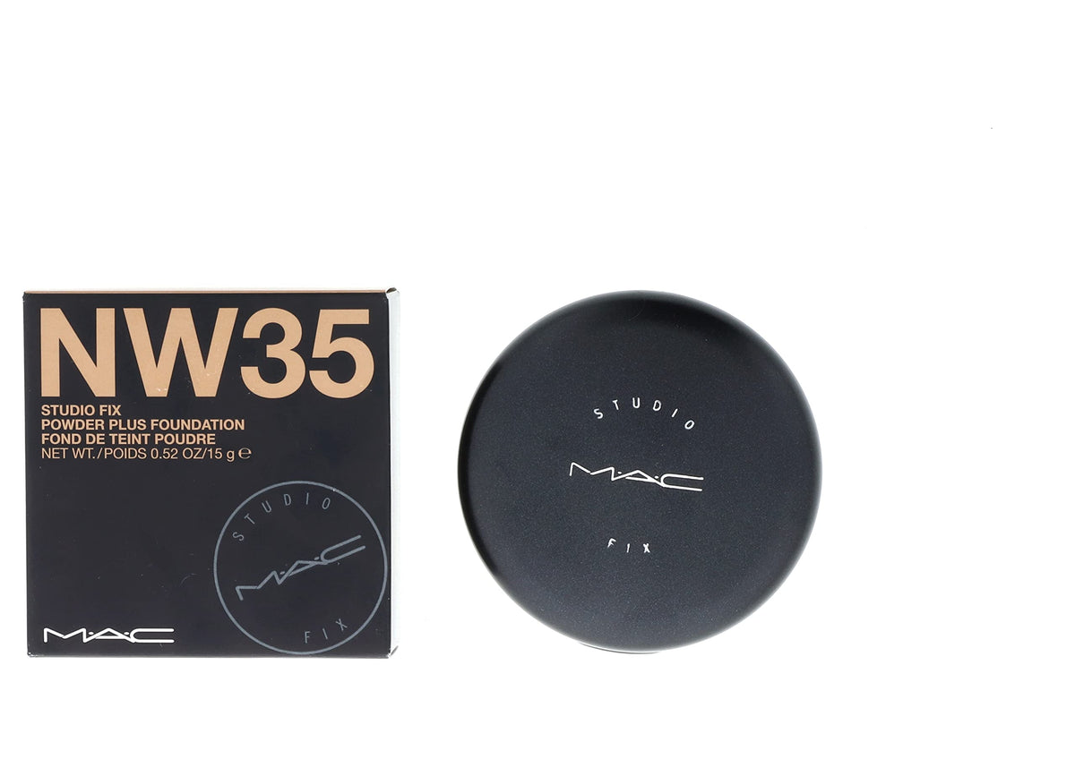 MAC compact with brush applying powder for quick, even face coverage