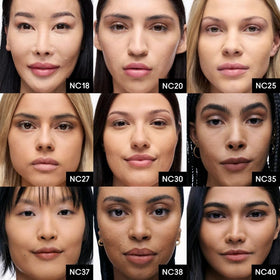 Side-by-side before and after using MAC benefit: reduced shine and evened tone