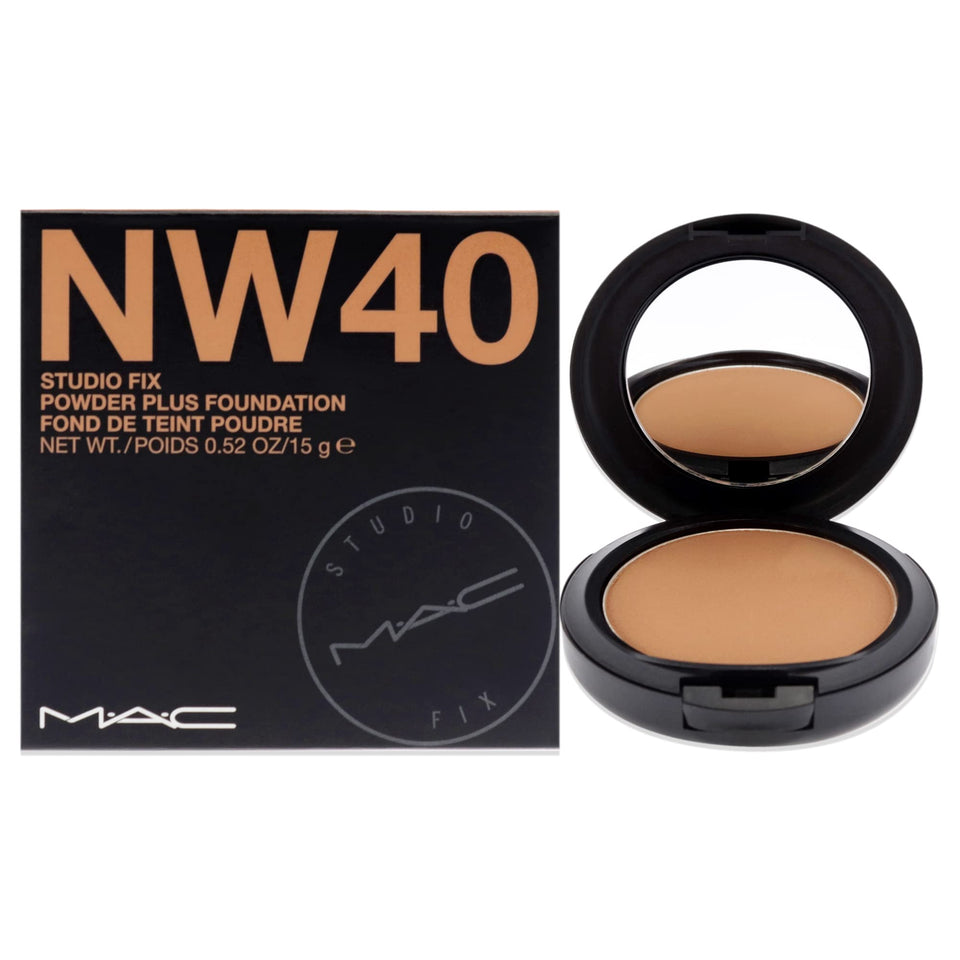 MAC compact front view showing packaging and shade NW40 for quick identification and portability