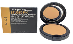 M·A·C Studio Fix compact front view showing shade NC25 and compact design for easy touch-ups