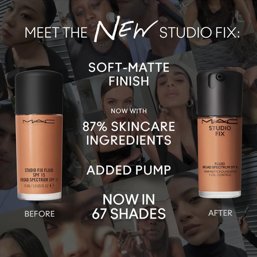 MAC application by mirror, depicts smooth blending and matte, hydrated result