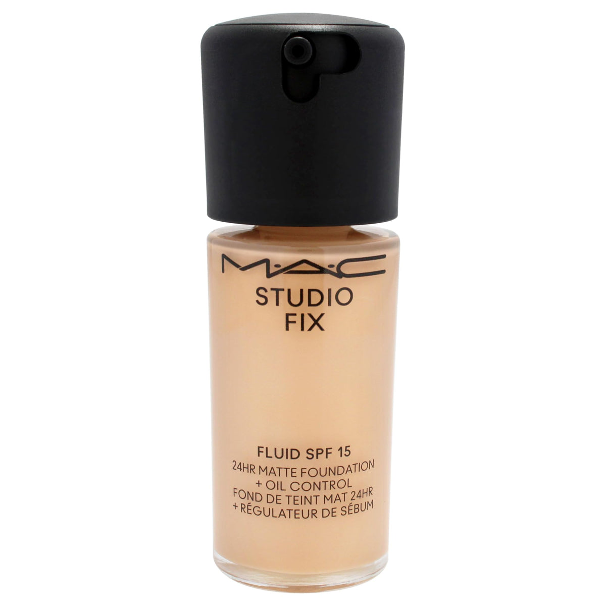 MAC Studio Fix Fluid NC25 pump dispensing foundation for controlled, mess-free application
