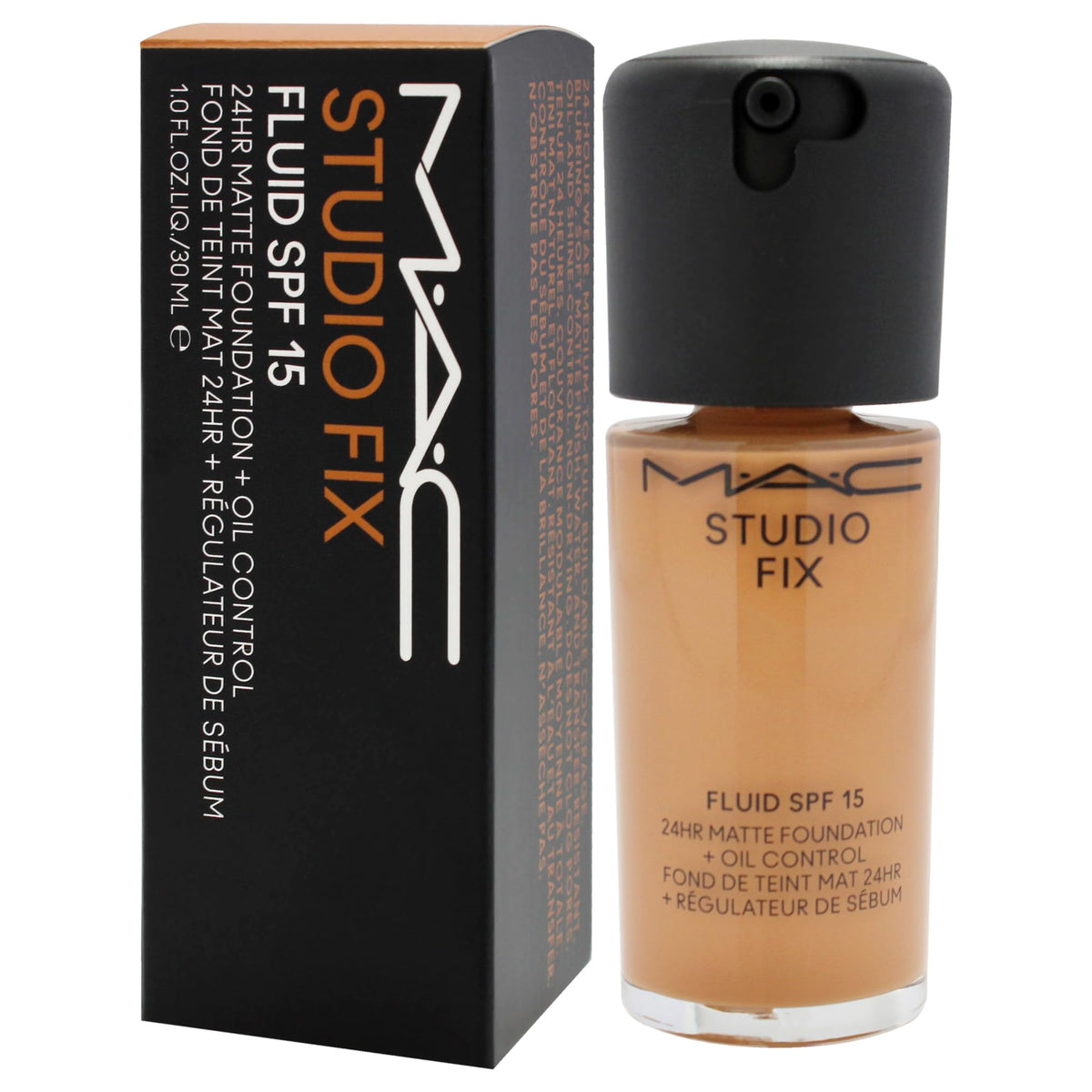MAC studio fix fluid swatch on arm showing NC45 warm-deep tone for shade matching