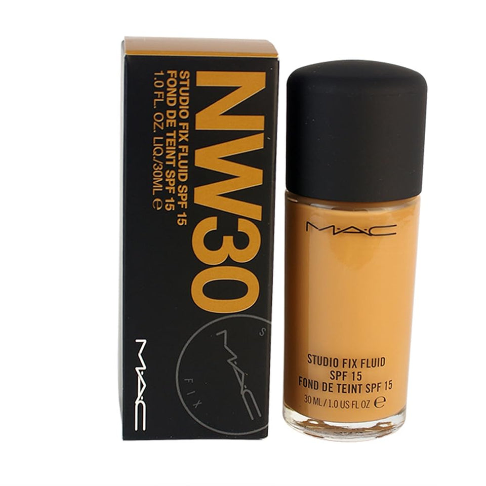 MAC Studio Fix Fluid front bottle with label showing NW30, easy color selection