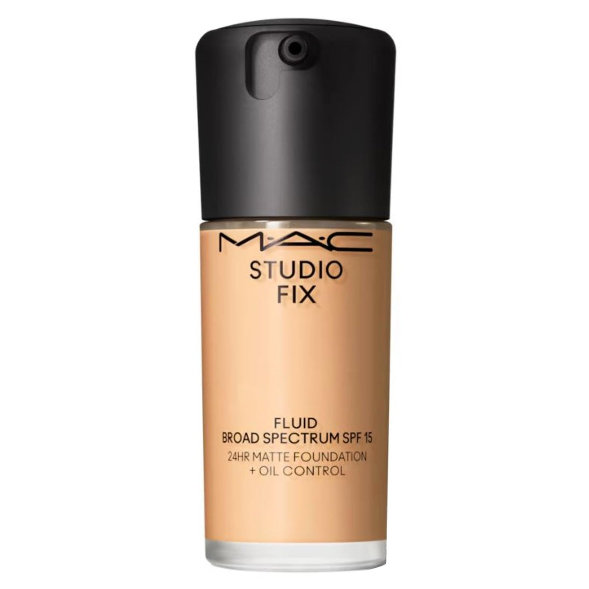 MAC Studio Fix front packaging showing bottle and shade C40, delivers even complexion