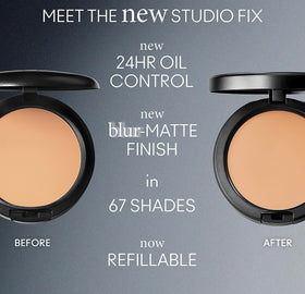 MAC compact on vanity with brush illustrating everyday use and oil control