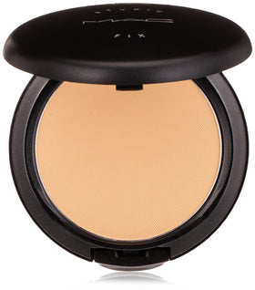 MAC Studio Fix compact front view showing NC25 shade and travel-friendly benefit
