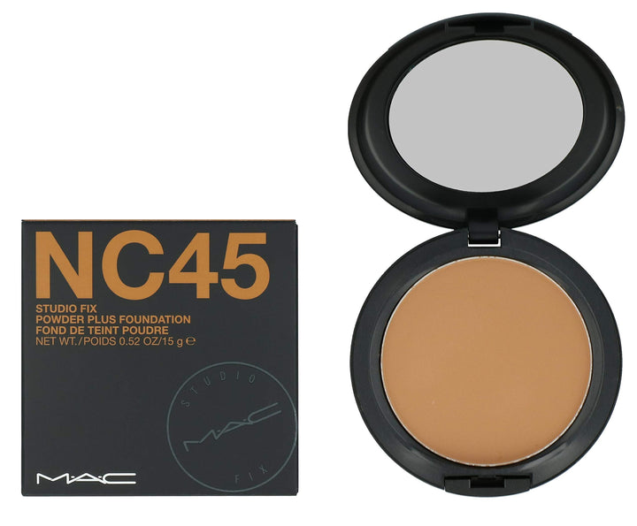 MAC Studio Fix compact front view showing branding and shade for easy selection