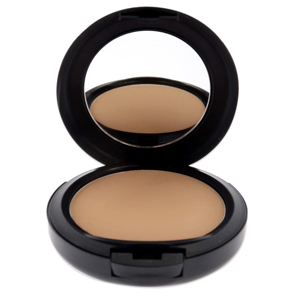 MAC Studio Fix compact open with mirror showcasing powder surface for on-the-go touch-ups