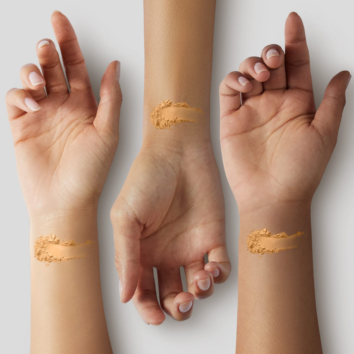 MAC Studio Fix swatch on skin NW43 showing full-coverage color match