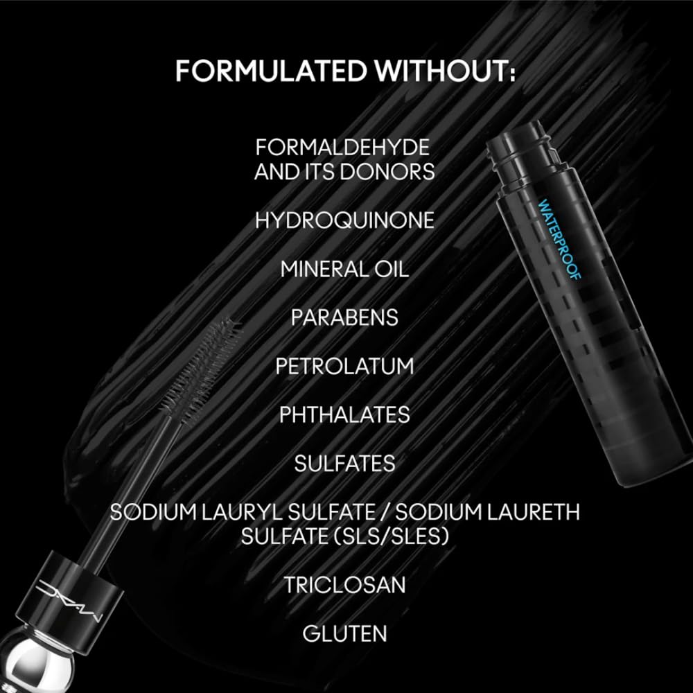 MAC mascara on lashes in use showing lifted volume and visible length benefit