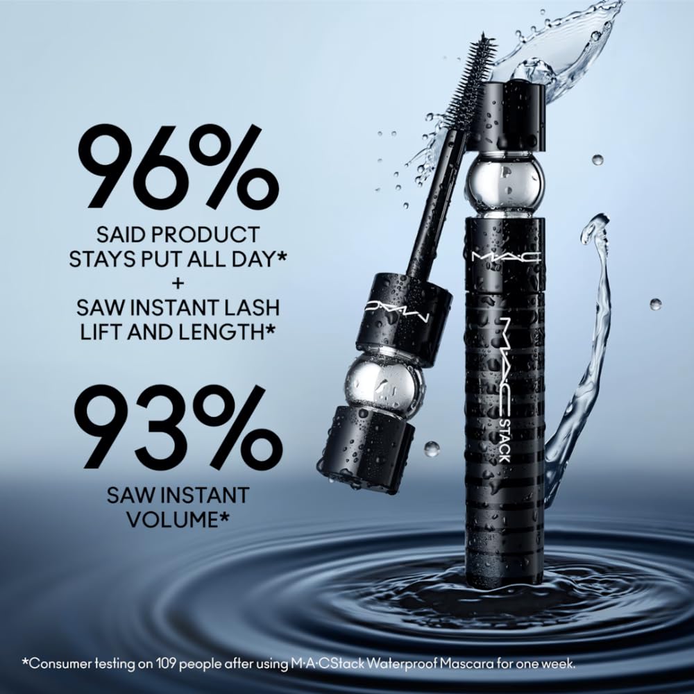 MAC closed tube label displaying product name and waterproof benefit for shopper trust
