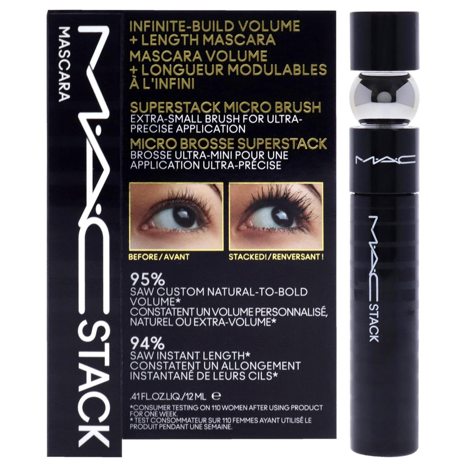 MAC Superstack front packaging showcasing compact 0.41 oz tube for easy storage and travel