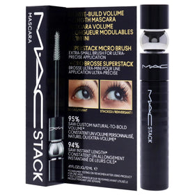 MAC Superstack applied on model lashes demonstrating layered volume and length benefit
