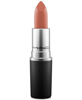 MAC Taupe lip swatch on forearm illustrating true warm brown tone and blendability