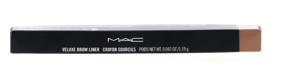MAC Veluxe Brow Liner swatch on skin in Brunette illustrating blendable, natural color
