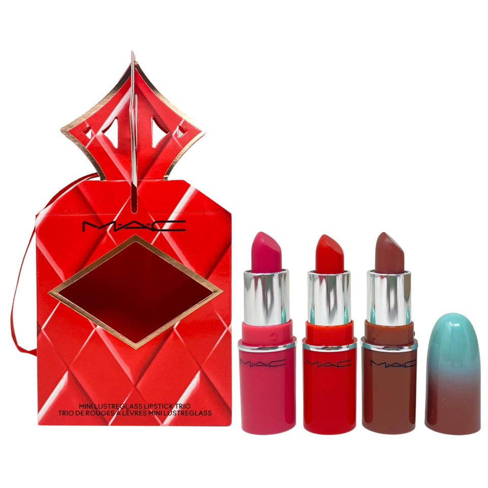 MAC front packaging of Wildest Gleams mini trio showing three shades and festive box for gifting