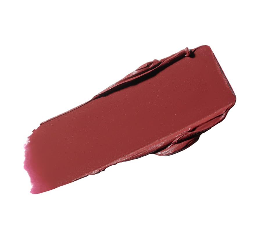 MAC Ximal lipstick on lips lifestyle image showing wearable muted peachy pinky brown