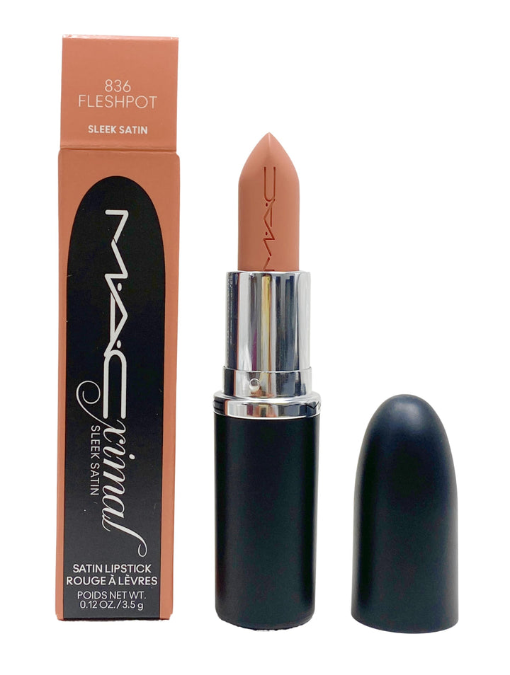 MAC lipstick front packaging showing sleek bullet and shade label, easy-to-identify
