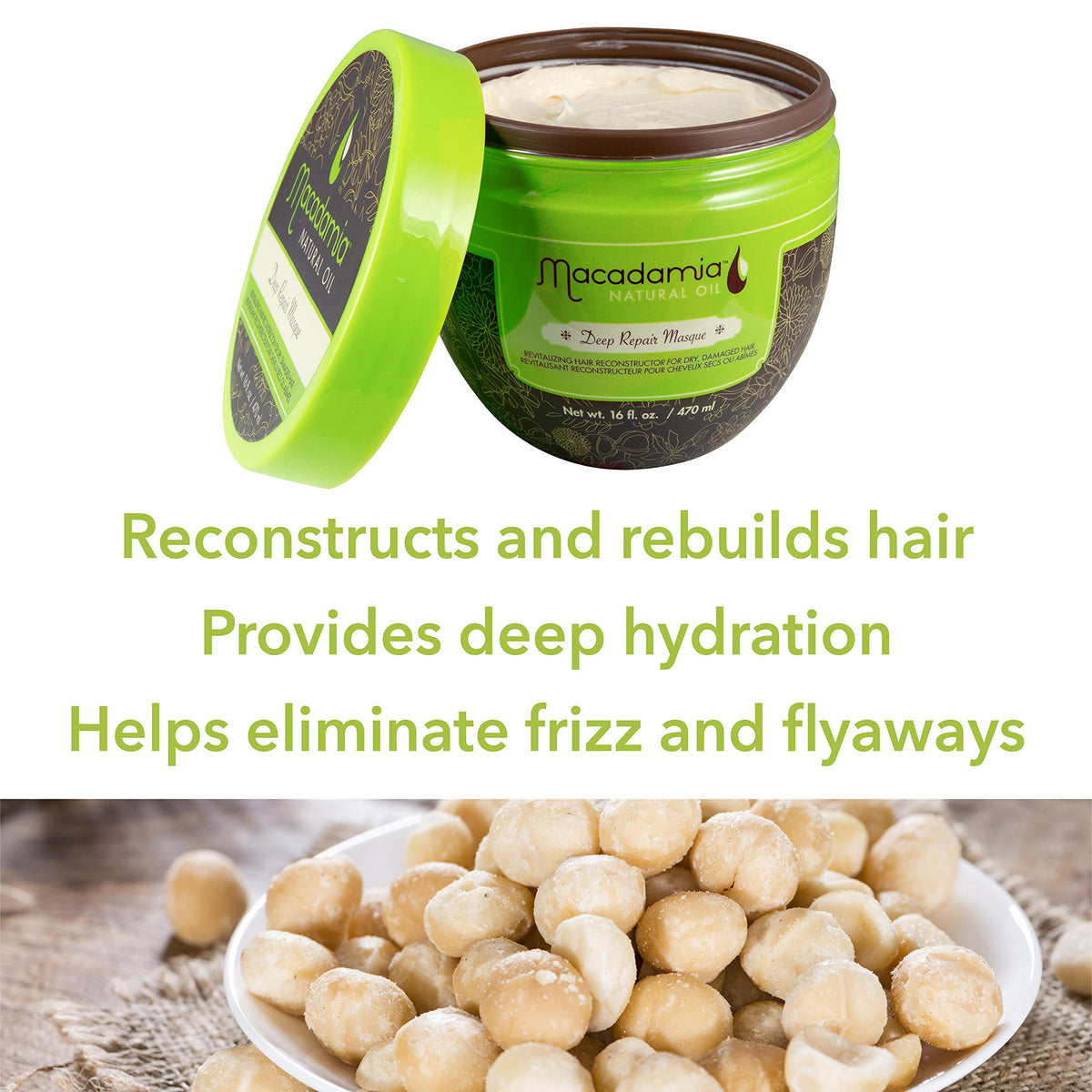 Macadamia Natural Oil visible before and after hair improvement for restored shine