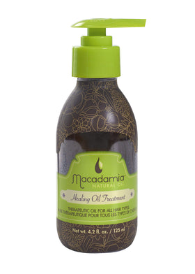 Macadamia Natural Oil glass bottle front view showing label and lightweight benefits