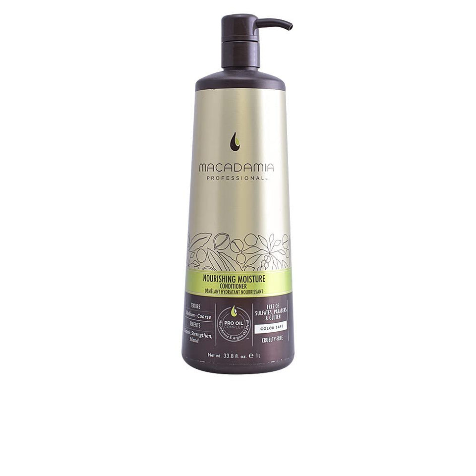 Macadamia Professional front bottle showing 33.8 oz and nourishing benefits