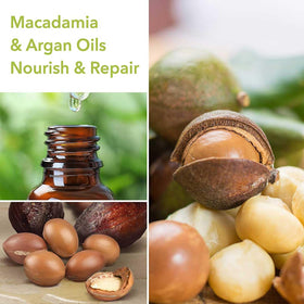 Macadamia Professional on bathroom shelf in a clean routine setting promoting salon results