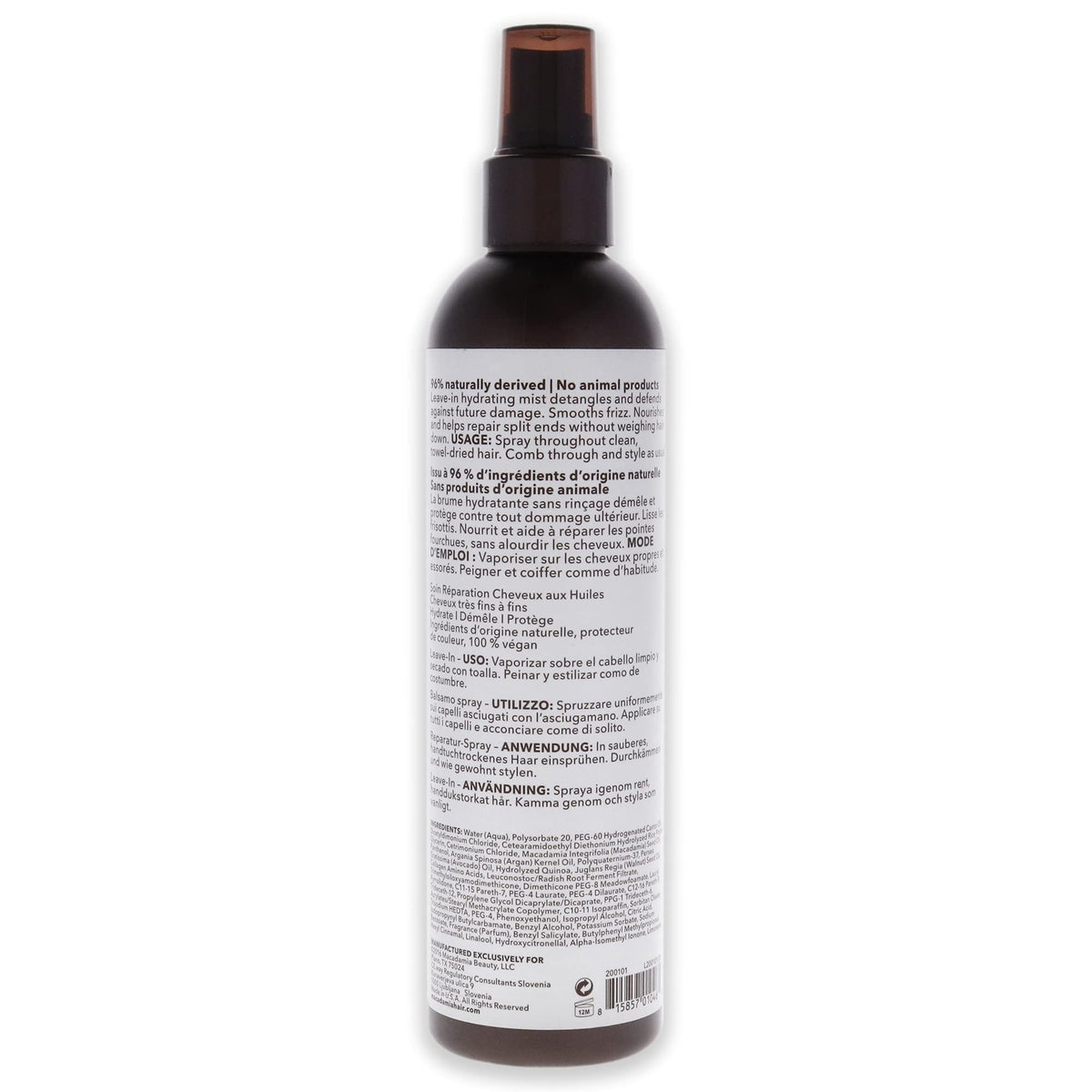 Macadamia Professional mist being sprayed on damp hair for lightweight detangling