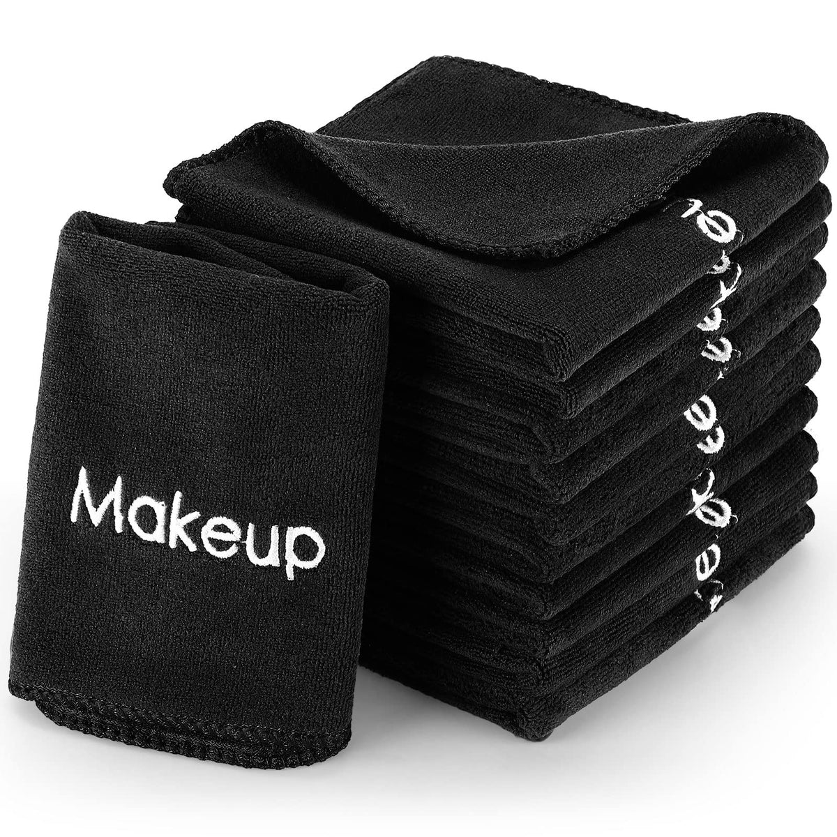 Macarrie front view of stacked black towel pack showing clean presentation and bulk value
