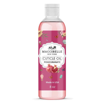 Maccibelle cuticle oil refill front packaging showing large 8 oz bottle and easy-pour cap for economical hydration
