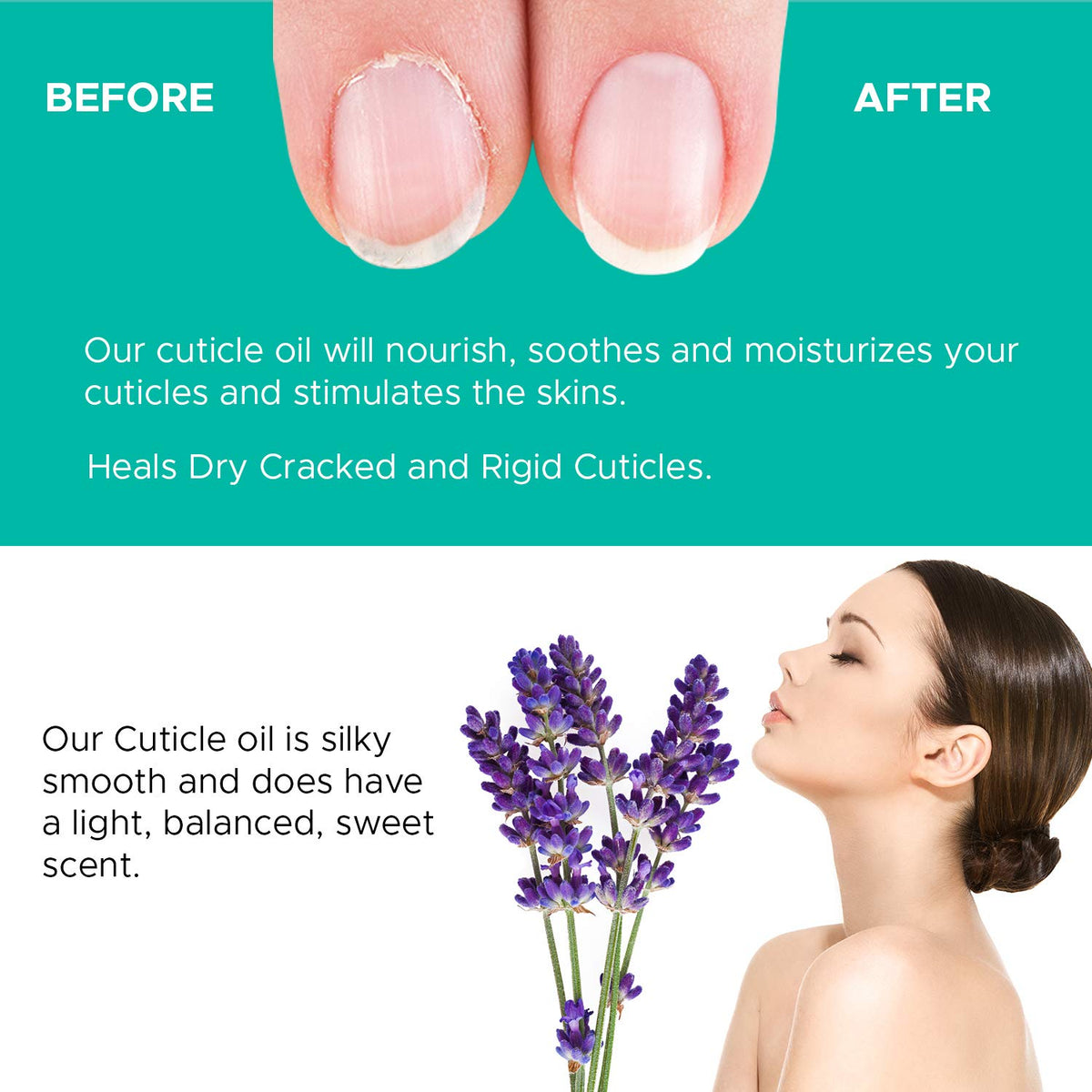 Maccibelle being applied to cuticles showing fast absorption and softer skin