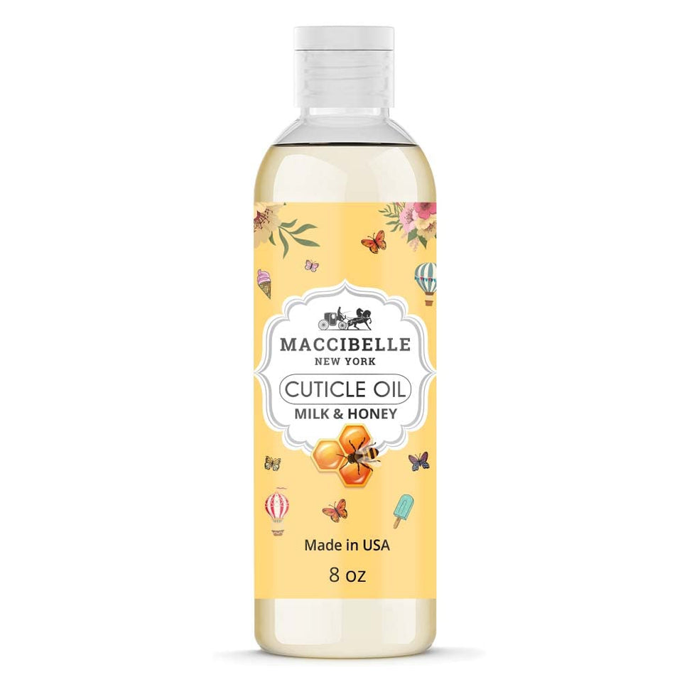 Maccibelle milk and honey refill bottle front view showing size and label benefits