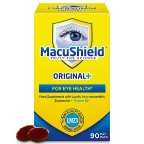 MacuShield front pack showing CONFETTIWOW 90 capsules and clear branding benefit convenience