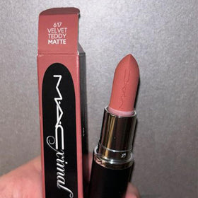 MAC swatch of Velvet Teddy on arm showing rich colour payoff and longevity