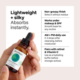 Mad Hippie applying serum to cheek illustrating gentle press-in absorption