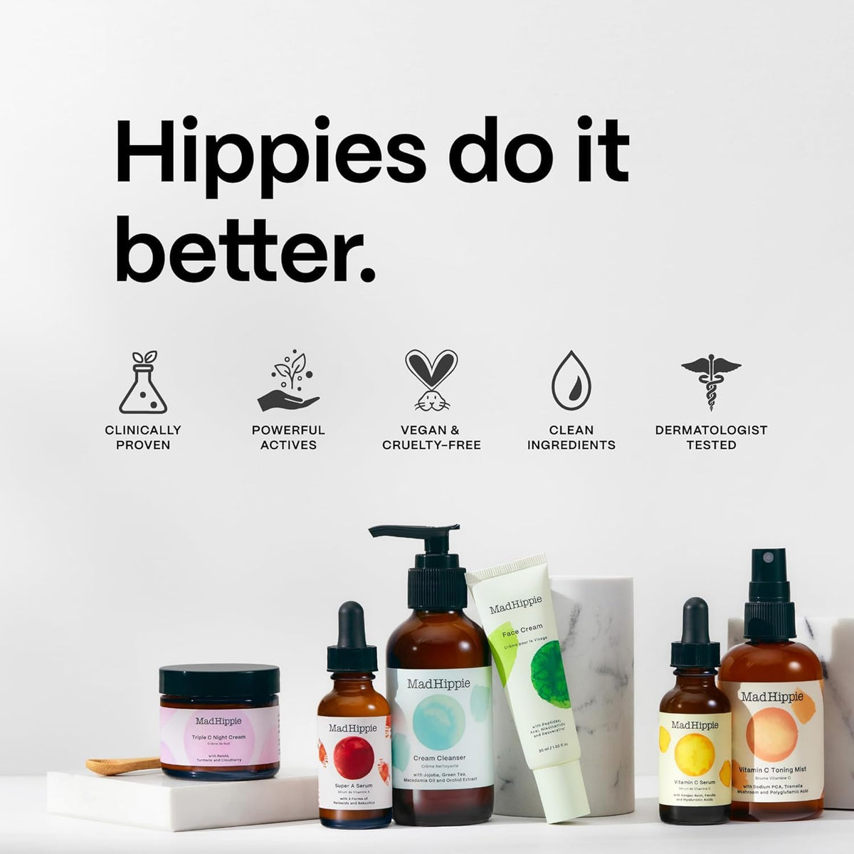 Mad Hippie cream on bathroom counter styled lifestyle for daily skincare routine