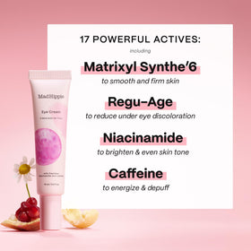 Mad Hippie ingredients flat lay featuring niacinamide, vitamin C, peptides and moisturizing oils for brighter skin