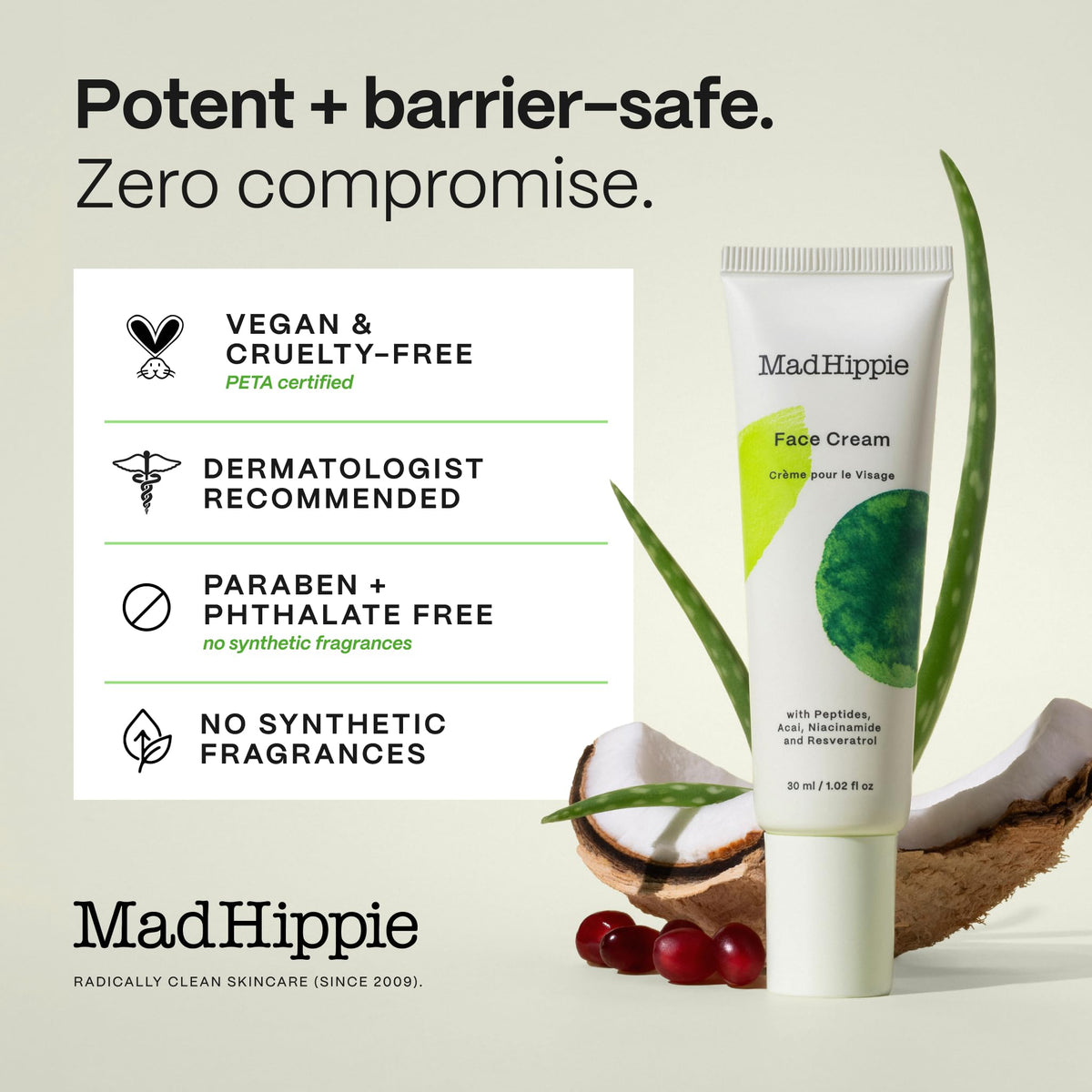 Mad Hippie jar on bathroom shelf in lifestyle setting suggesting daily routine enhancement