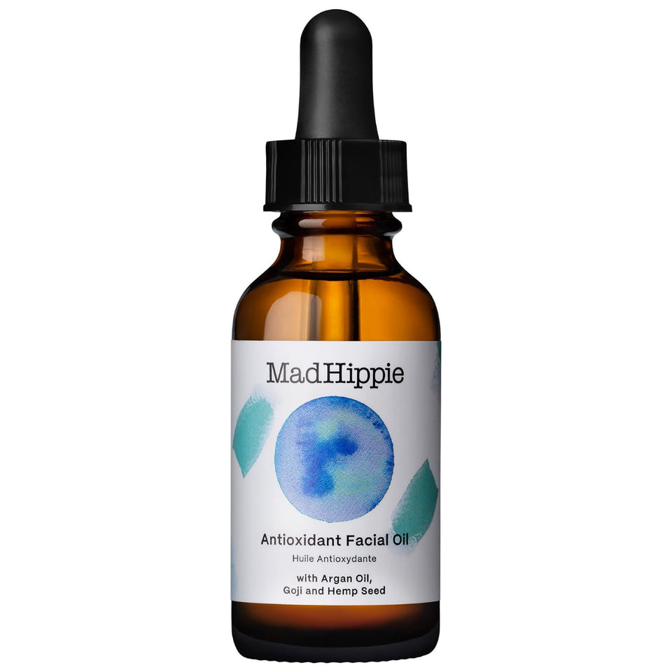 Mad Hippie bottle front view showing label and size benefit of clear ingredient info