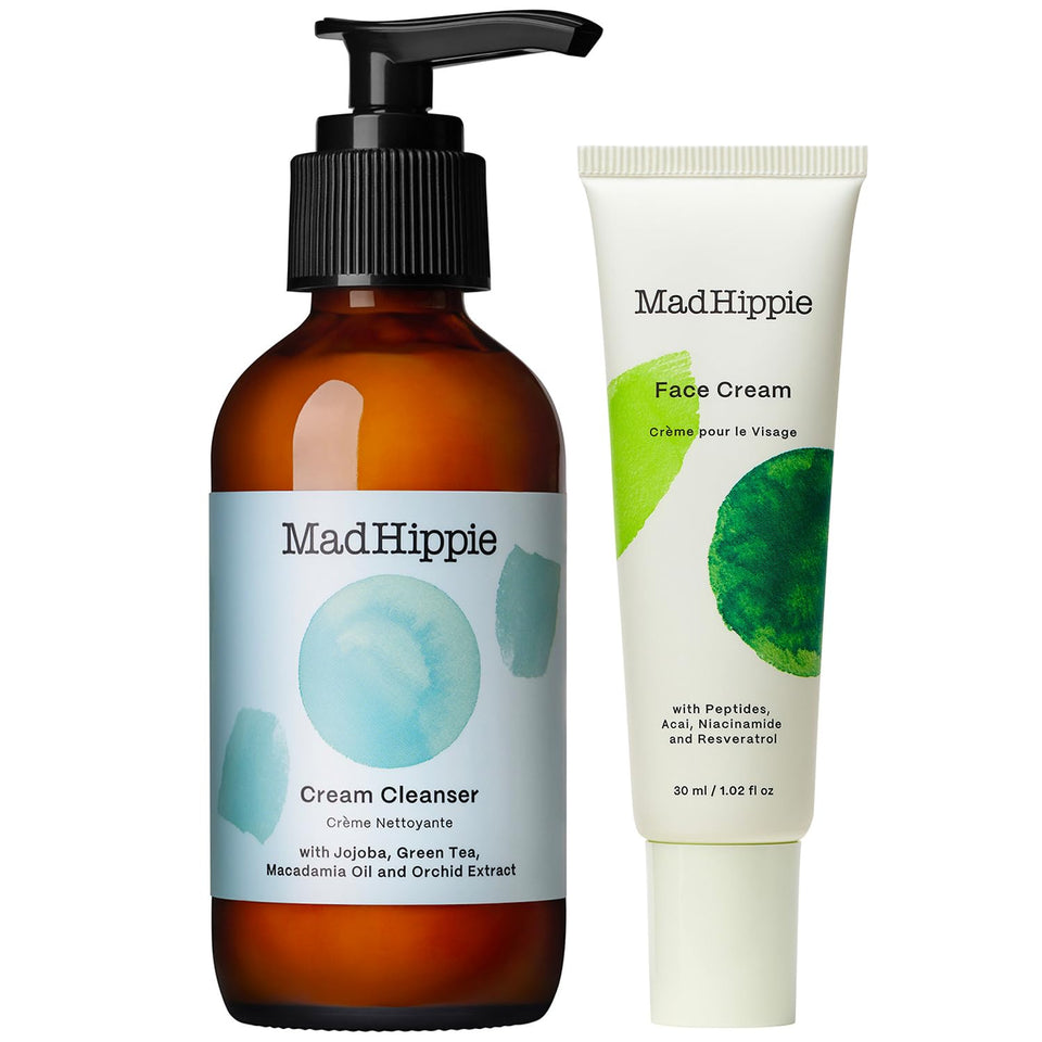 Mad Hippie front packaging showing both cleanser and cream, highlighting a complete routine
