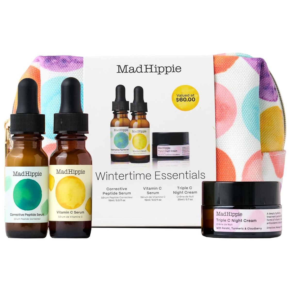Mad Hippie front packaging showing full wintertime kit and recycled bag benefit